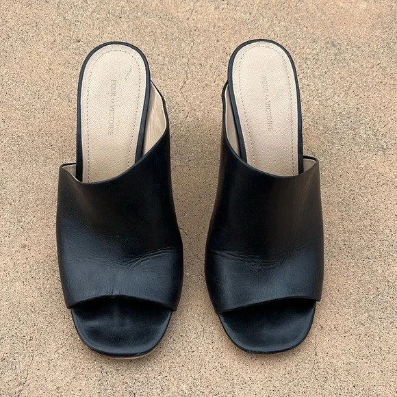 EUC Pour La Victoire Helena Side Peep Toe Chunky Block Heel Mule Sandals Sz 7.5 - Picture 4 of 14